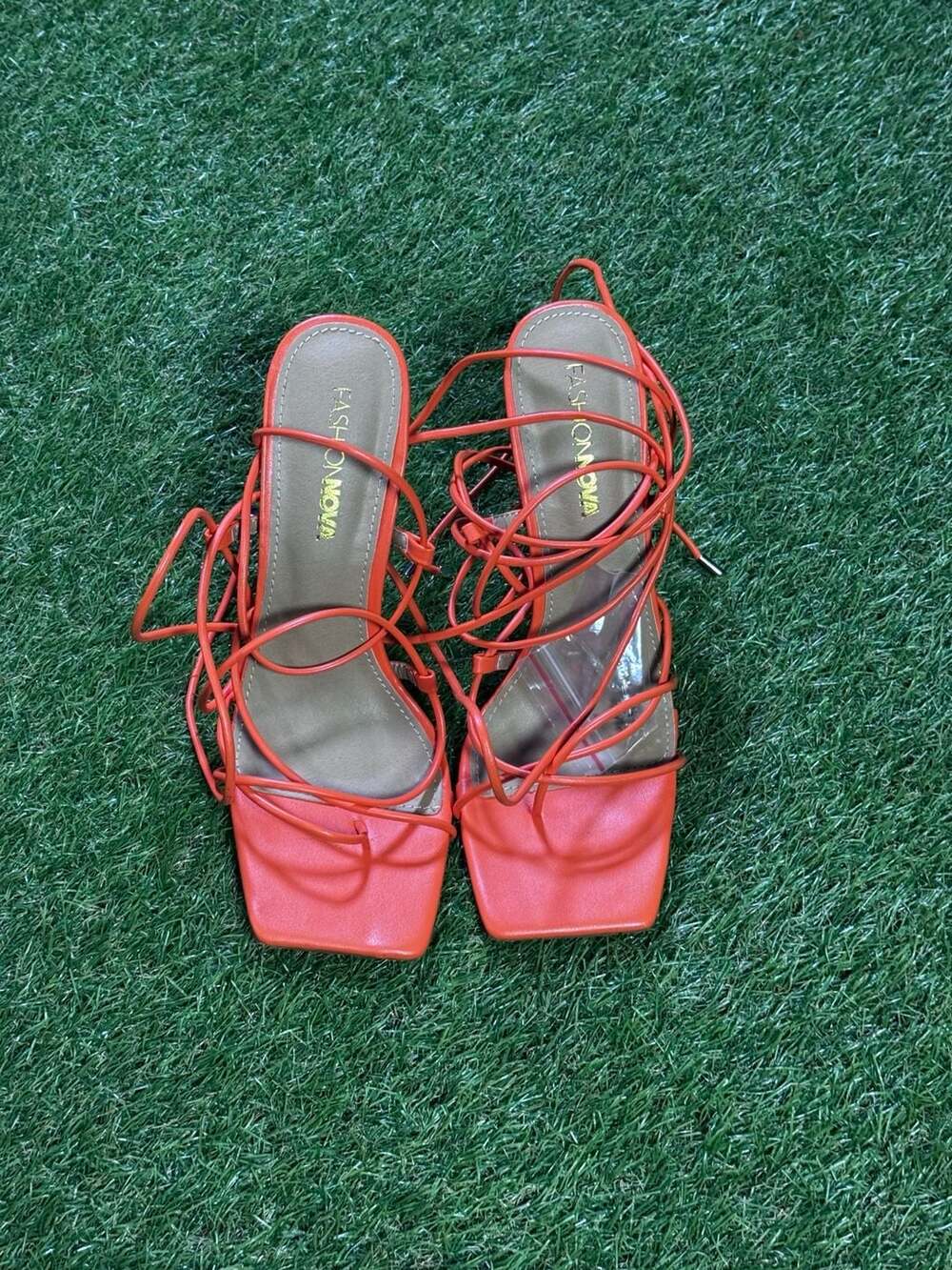 Fashion Nova Dollar Signs Sunbathe Lace Up Heels Orange Size 7.5